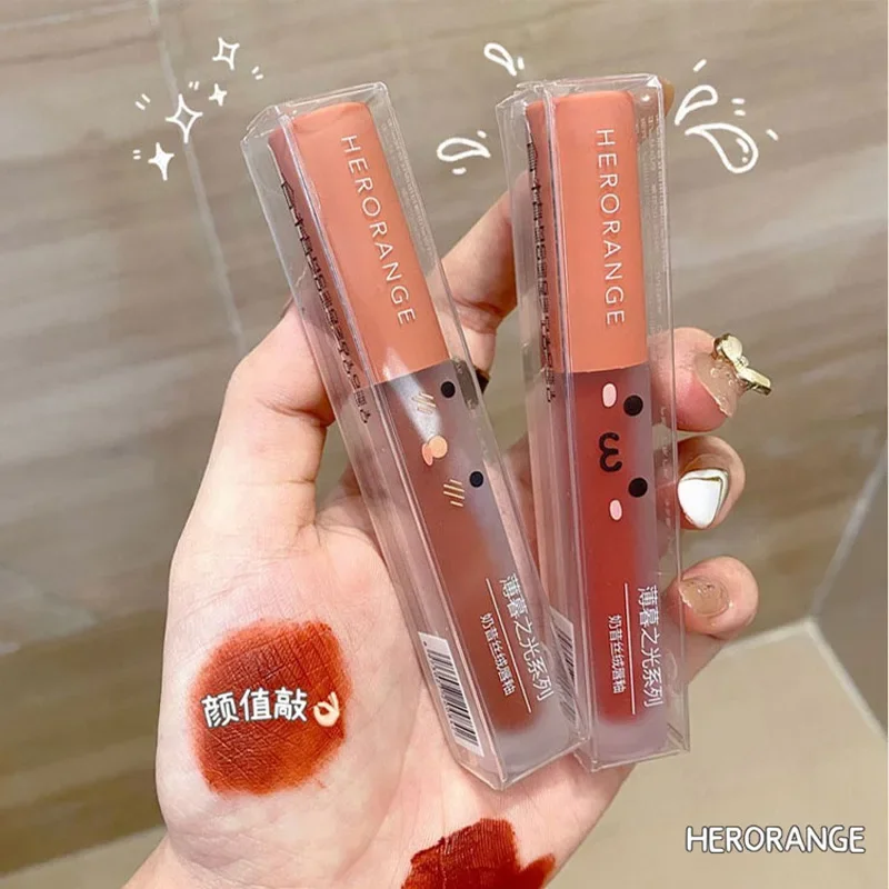 HERORANGE Velvet Lipstick Lip Glaze Matte Non-Stick Lip Mud Waterproof Long-lasting Moisturizing Easy To Apply Korean Lip Makeup