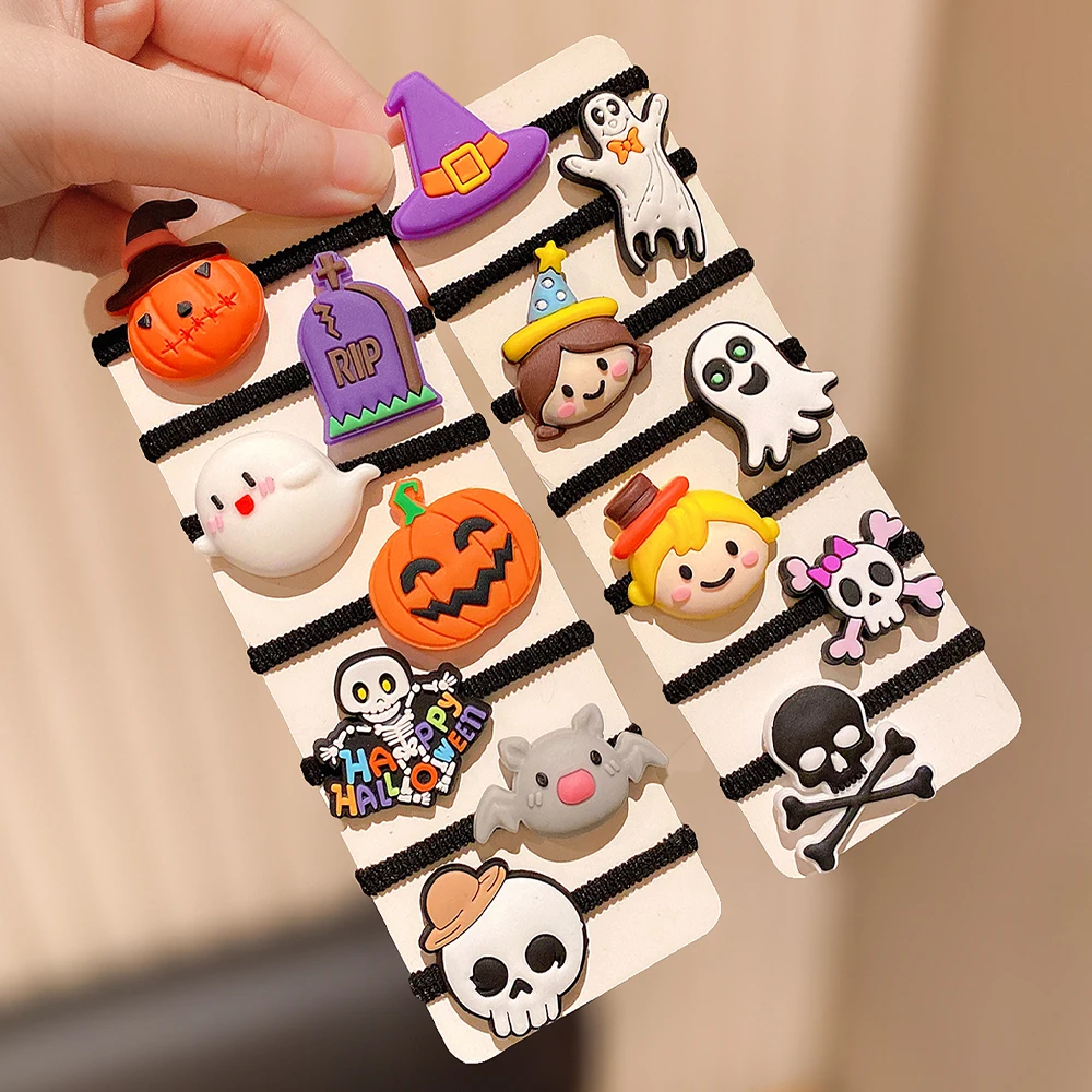 14er-Pack Halloween-Mode-Haargummis, mehrfarbig, Geister-Skelett-Design, süße Mädchen, Halloween-Geschenk, Haarbänder, Zubehör – Detail 4