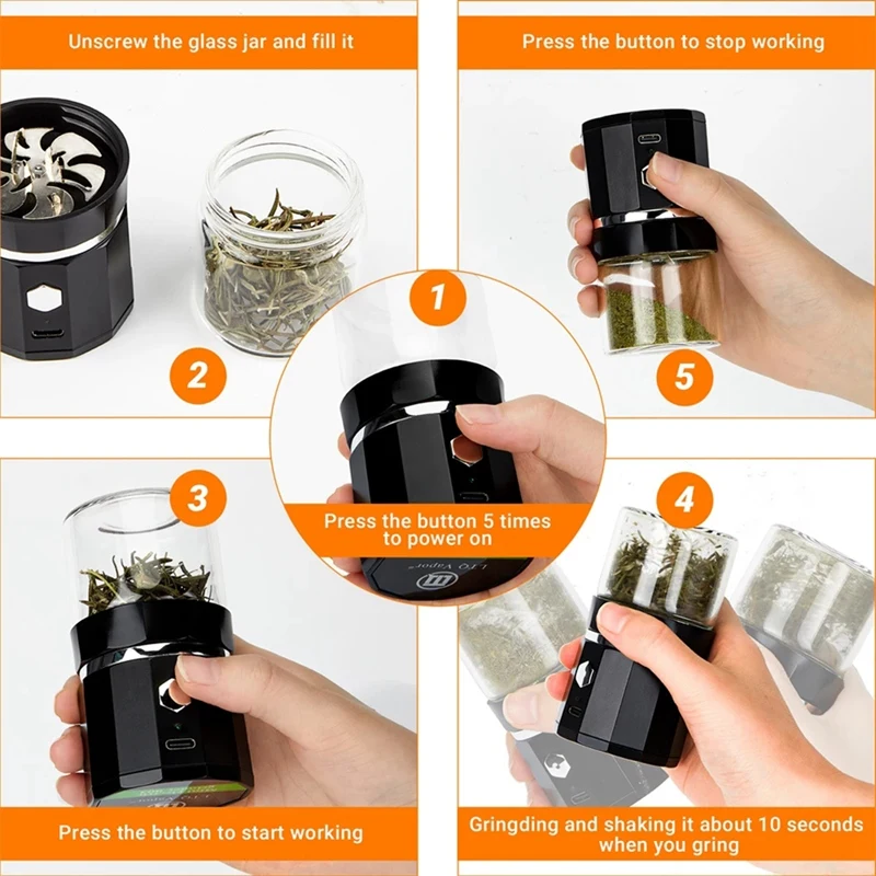 Mini Electric Grinder Portable Vanilla Grinder USB Rechargeable Mill With A Cleaning Brush For Tea Rosemary