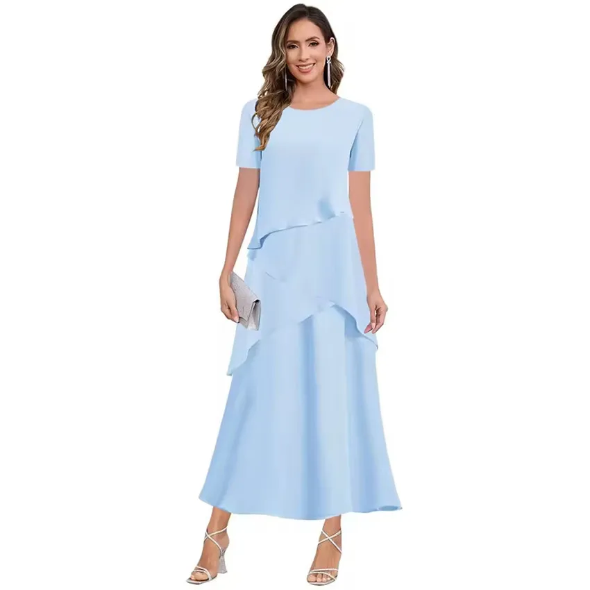 ชุดเดรสแม่เจ้าสาวแบบเรียบง่ายสั่งตัดได้ ผ้าชีฟองทรงเอไลน์ ชุดไปงานแต่งงาน ชุดราตรีออกงาน