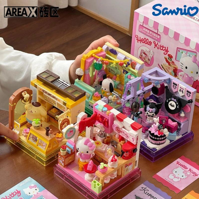

Строительные блоки Areax Sanrio Hello Kitty Kuromi My Melody, маленькие частицы, детская собранная игрушка, модель, орнамент, праздничный подарок
