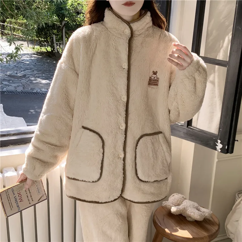 

Женские пижамы, домашняя одежда, женский кардиган, теплая осенне-зимняя одежда для сна, домашняя одежда, удобный комплект из двух предметов, новый стиль, утепленная одежда