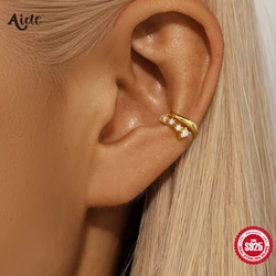 Aide, 1 pieza, pendientes de Clip de Plata de Ley 925 con circonita clara multicapa para mujeres y niñas, joyería fina de regalo