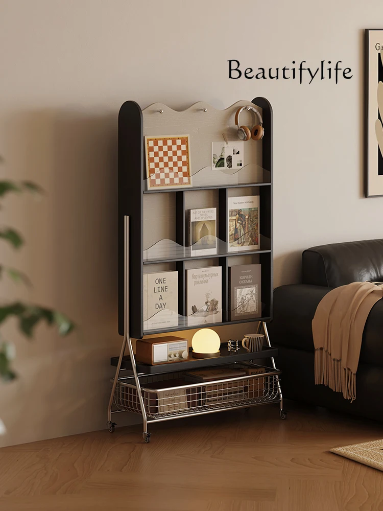 Living Room Light Luxury Mobile Magazine Floor Bookshelf Bedroom Multi-Layer Display Newspaper Storage Rack