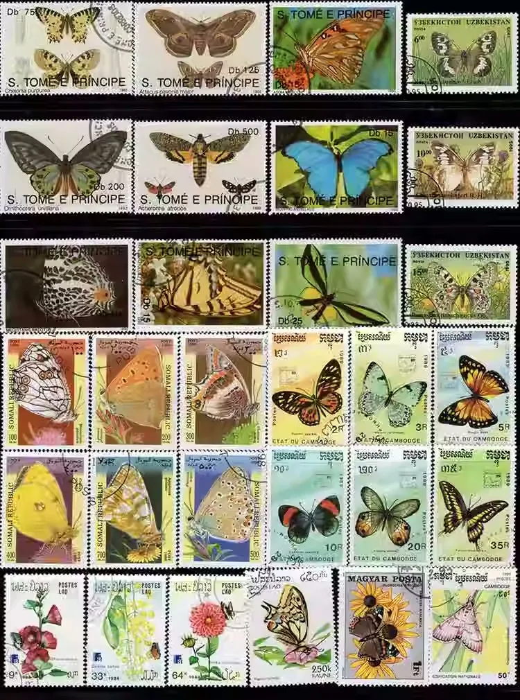 Butterfly insect  50 100 Pcs/lot Topic Stamps World Original Postage Stamp with Postmark Good Condition Collection No Repeat