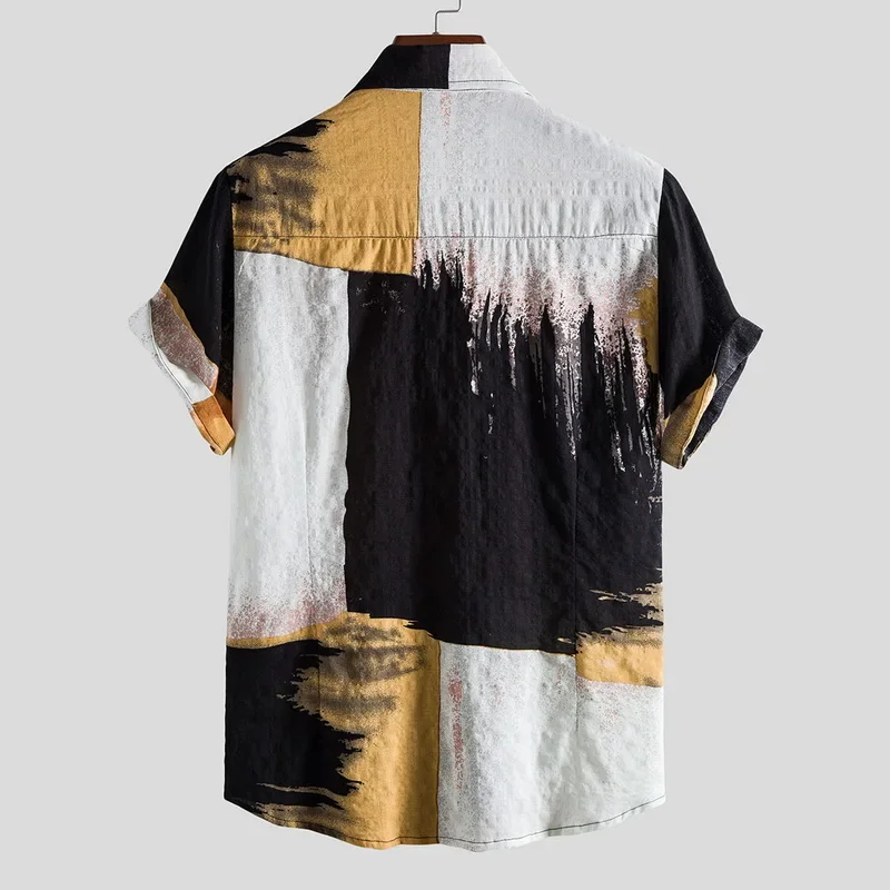 Hete Zomer Heren Shirt Met Korte Mouwen En Één Rij Met Knoop, Bloemige Losse Casual Hawaiiaans Etnisch Feestshirt