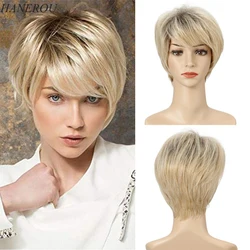 HANEROU Women Synthetic Ombre Blonde Short Wigs Pix Cut Heat Resistant Hair Wig for Women Mother Daily