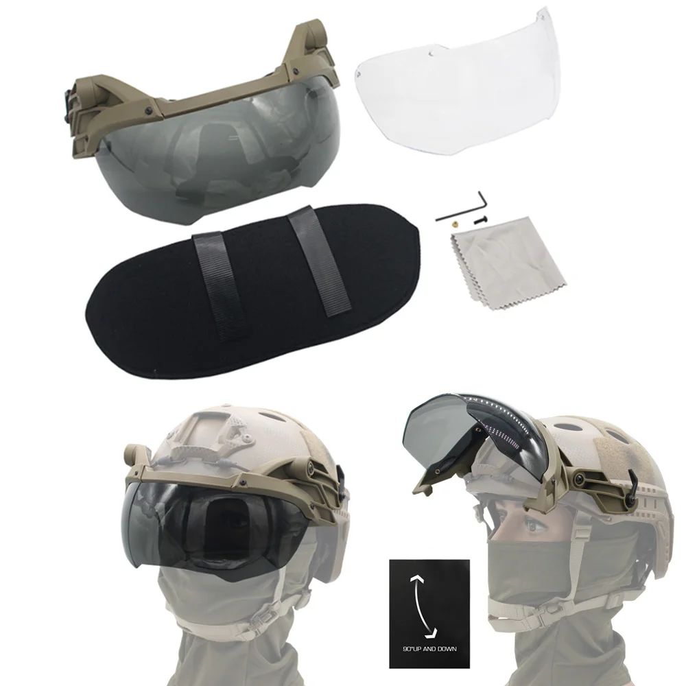 2 Lens Adjustable Tactical Helmet Flip Goggles Airsoft Paintball FAST Helmet Windproof Anti Fog CS Wargame Protection Goggles