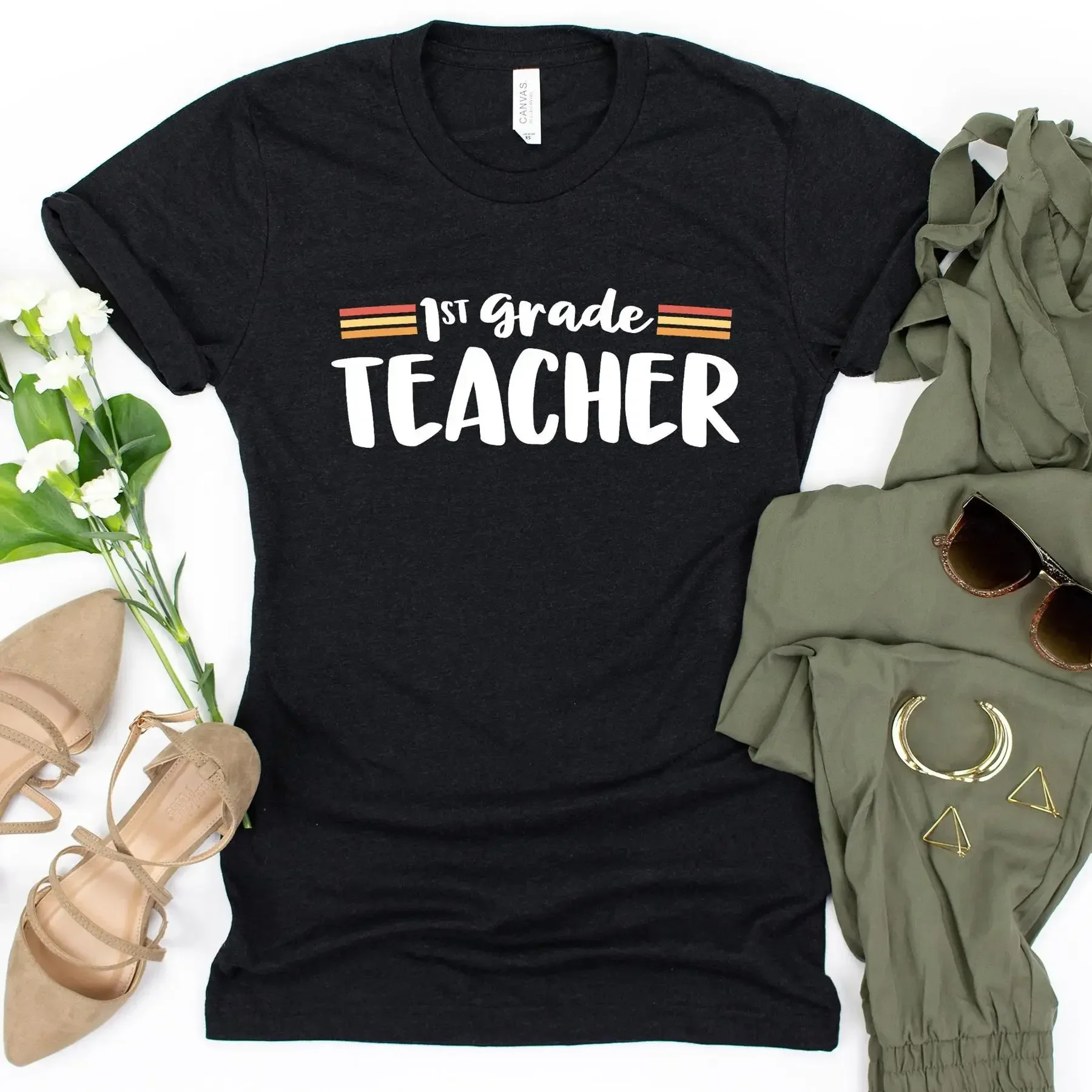 1st Grade Teacher T Shirt Crew Retro Boho Team Matching
