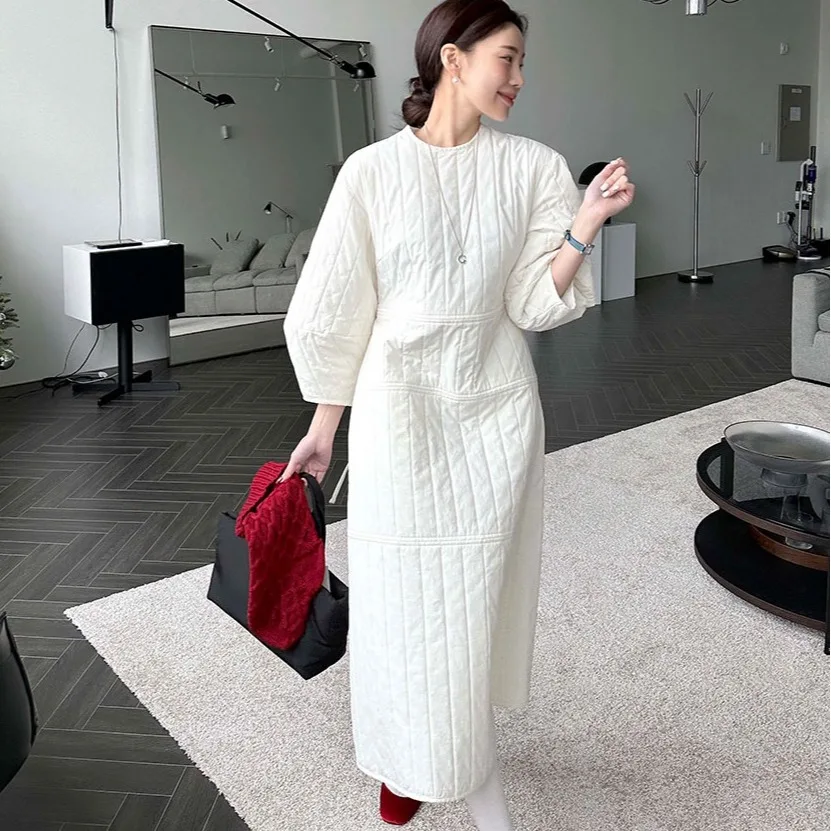 الرجعية الكورية Sle المرأة القطن الدكتور الخصر مقصوص Jaet طويلة Sve تخفيف ودية لون نقي Ci عارضة #1