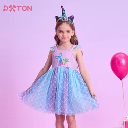 DXTON New Girls Summer Dress Sling Ruffles Children's Princess Dress Mermaid Starfish Pattern Birthday Wedding Kids Casual Dress