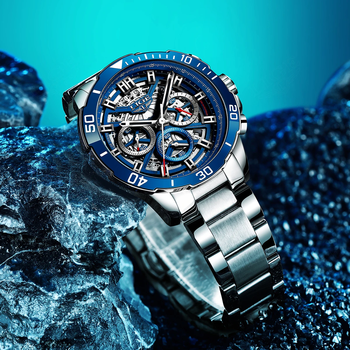 LIGE นาฬิกาผู้ชายนาฬิกาข้อมือควอตซ์ Mens นาฬิกาแบรนด์หรูนาฬิกาผู้ชายกีฬาทหารนาฬิกาผู้ชาย Chronograph Reloj Hombre