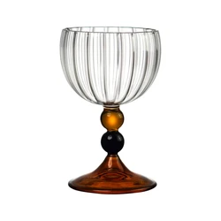 Vintage Clear Nordic Ripple Wine Glasses with Green Amber Short Stem, Glass Cup for Champagne Sweet Brew, 171ml, 1 Piece
