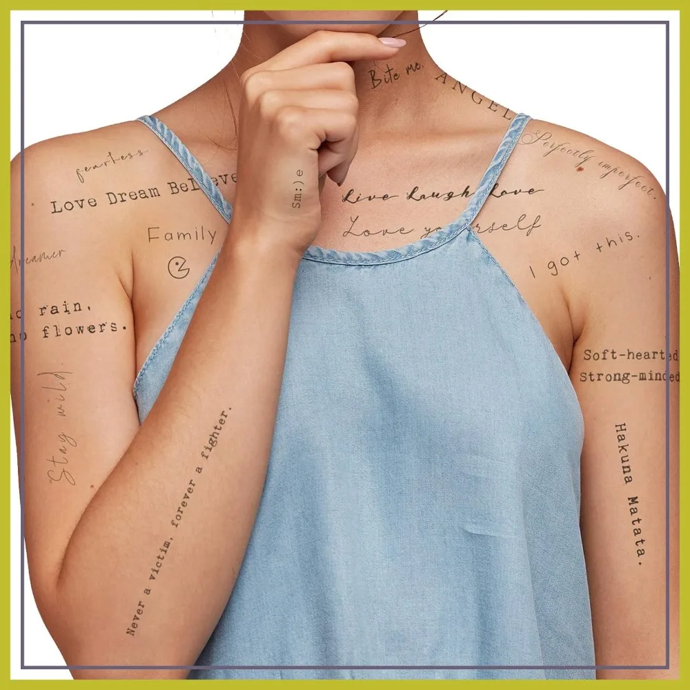 

Inspirational Temporary Tattoos for Adults - 20 Sheets 90+ Patterns Positive Words Stickers