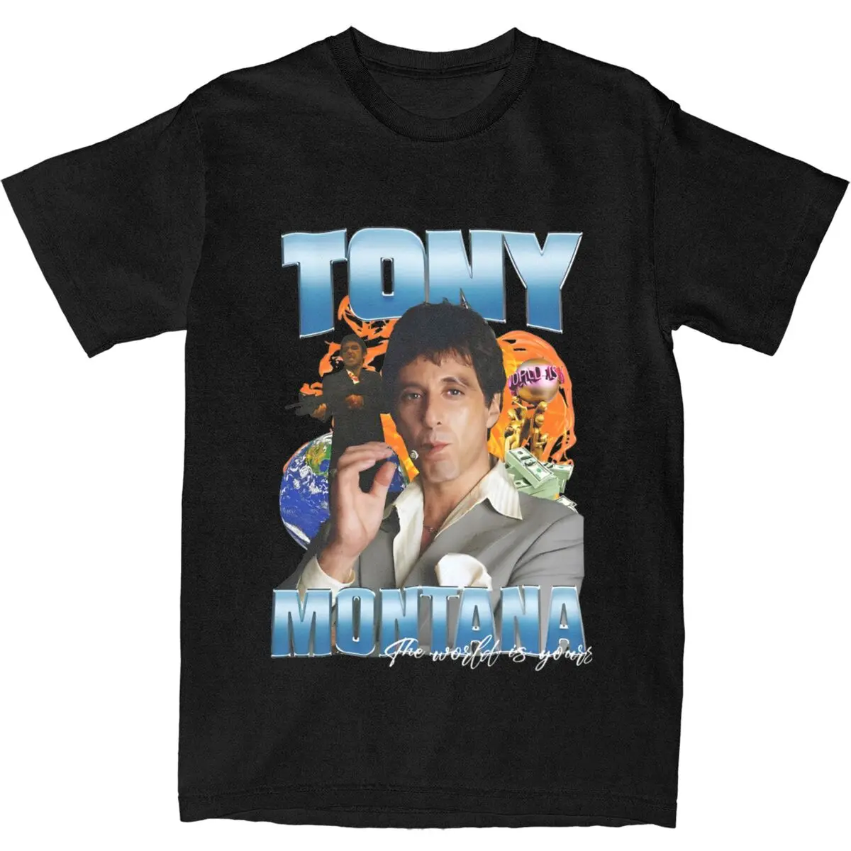 Tony Montanas Bootleg Scarface T Shirt Beach Y2K Basic T-Shirts Cotton Fashion Tshirt For Men Short-Sleeved Casual Tops