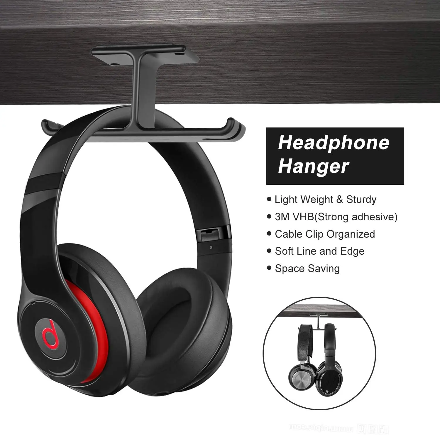 Alumínio Headphone Hanger com cabo Org Titular, Gaming Headset, Link Dream, sob a mesa, gancho, montagem