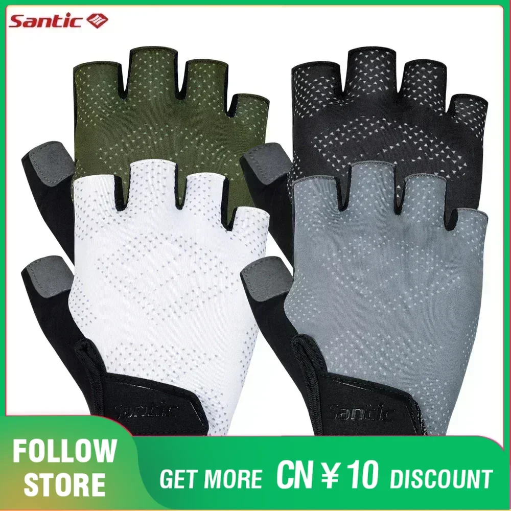 Santic Summer Cycling Gloves Shockproof Pads Gym Training Fingerless Gloves Non-slip Breathable Professional MTB Bicycle Gloves