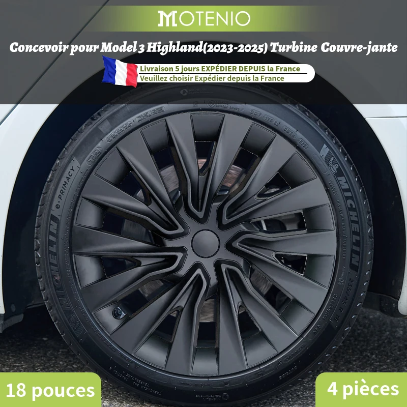 4 pièces capuchon de roue 18 pouces Turbine Automobile enjoliveur pour Tesla modèle 3 Highland 2023-2026 capuchon de moyeu Performance remplacement pour Tesla