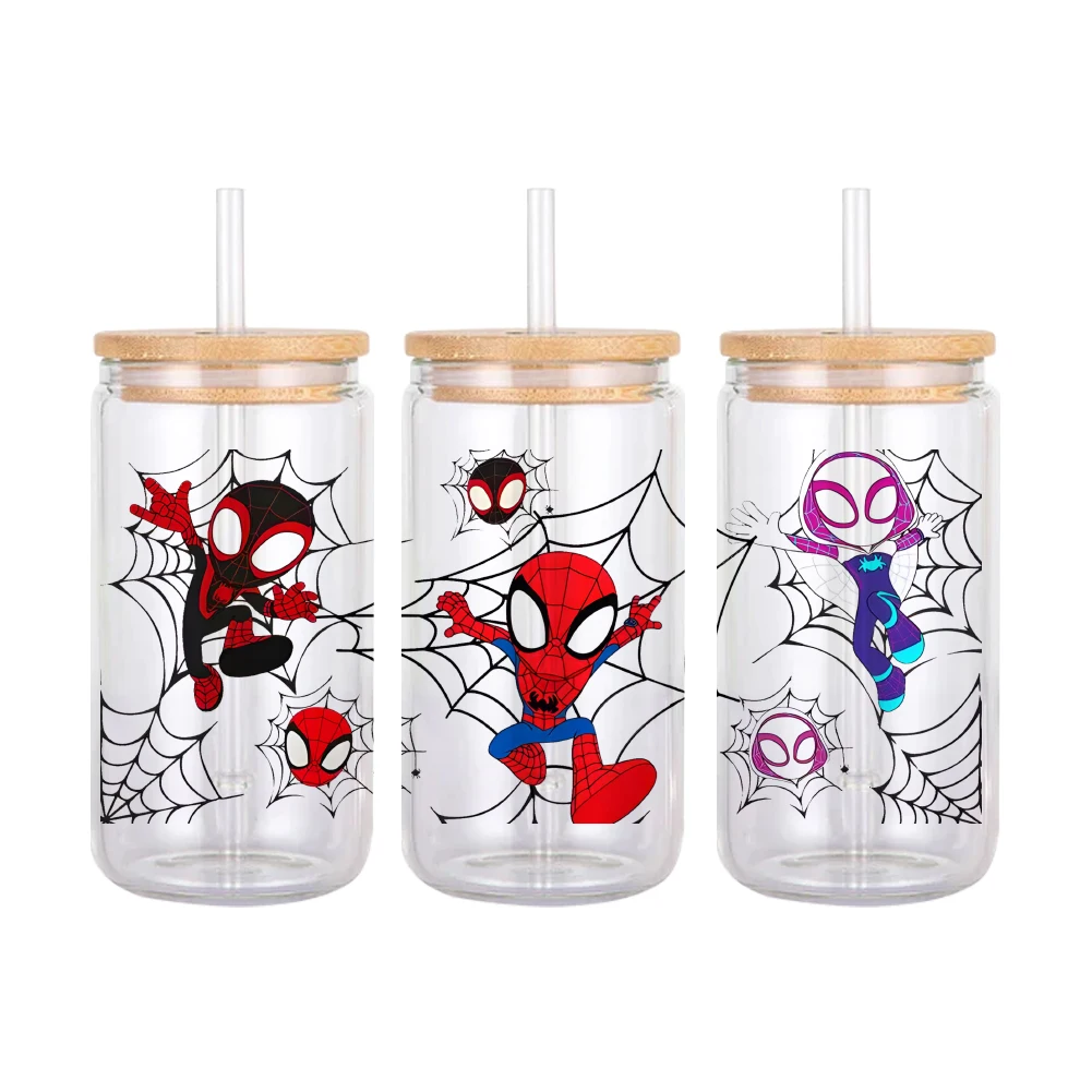 Mini Disney Spider Man Pattern UV DTF Transfer Sticker Waterproof Transfers Decals For 16oz Glass Cup Wrap Stickers