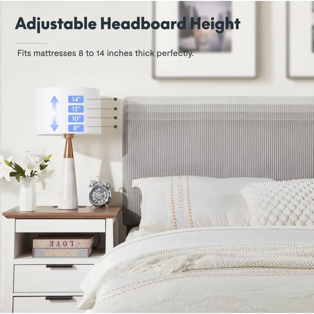 

Queen Bed Frame with Adjustable Headboard, Velvet Upholstered Bed Frame with Vertical Channel Design, Plush Padding