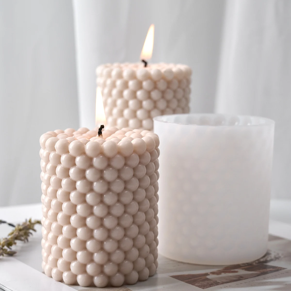 3D Cylinder Candle Mold DIY Anti-stick Bubble Scented Candles Dinner Ornament Making Soap Resin Plaster Craft Forms Home Decor