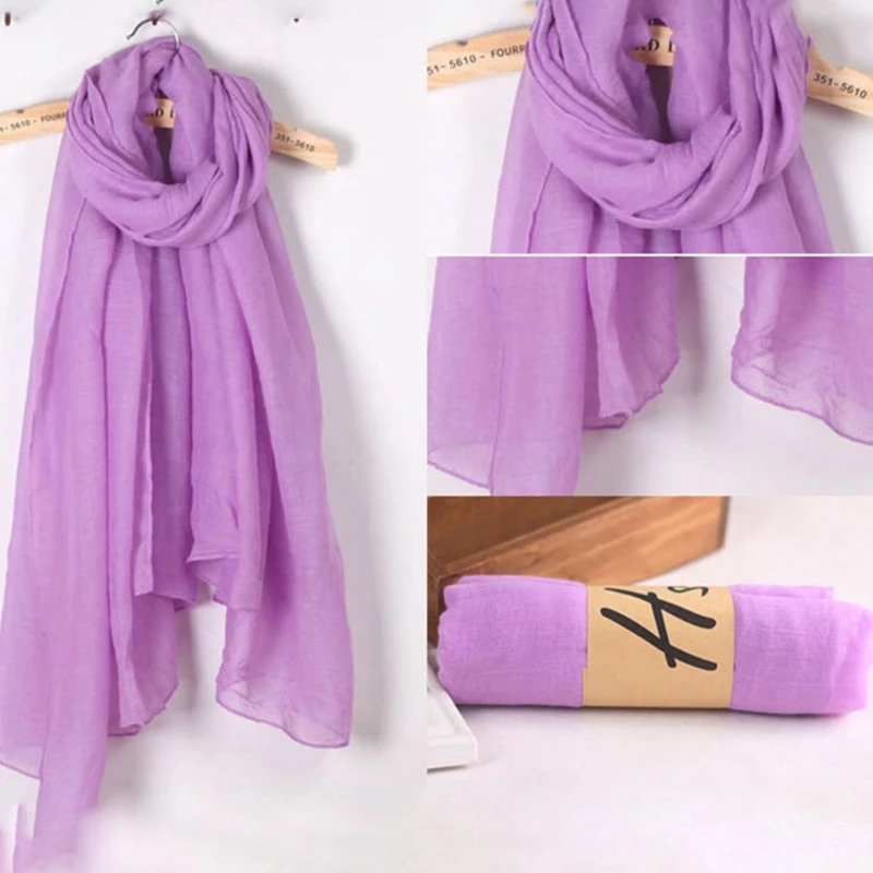 Women Solid Color Long Scarf Shoulder Wrap Vintage Cotton Linen Large Shawl Hijab Elegant Lightweight Big for Head Scarv