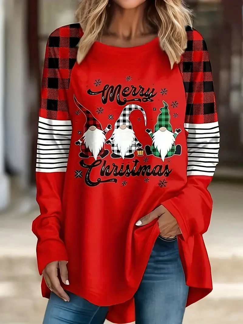

Christmas Women's Long Sleeve T-Shirt Outdoor Fashion Round Neck Top Snowman Print Casual Autumn Long Sleeve Women's Clothing