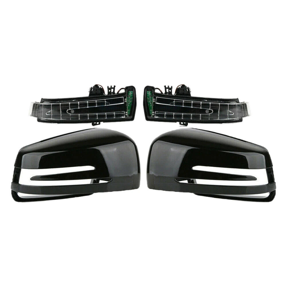 Car Door Mirror Cover Cap with LED Turn Signals for Mercedes-Benz W212 W204 W221