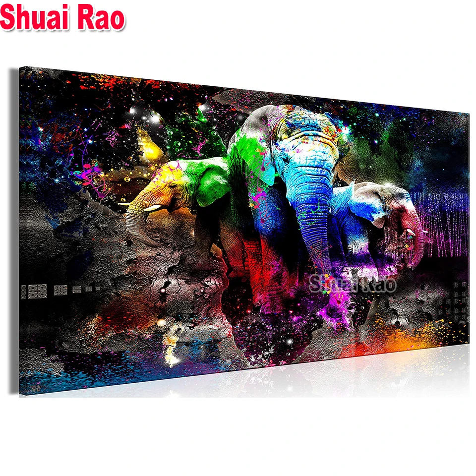 Large Diamond Painting Complete novelty Colored elephant Animals Modern 3d Picture Home Decoration Mosaic 2022 Gift,Home Decor