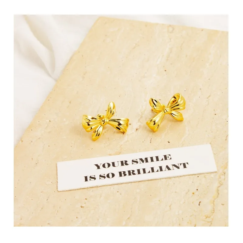

New Silver Gold Bow Stud Earrings Light Luxury Elegant Temperament Simple Versatile Bow Stud Earrings Open Ring