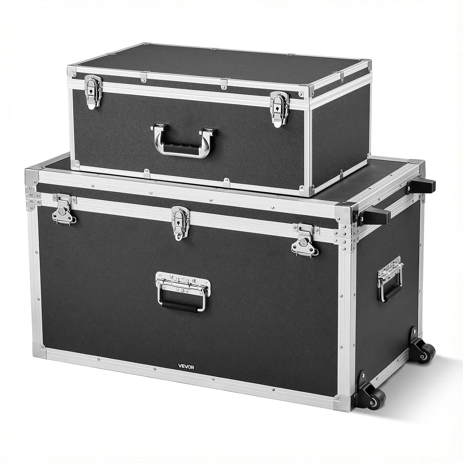 

Storage Trunk, Set of 2, Wooden Suitcase Storage Boxes with Padlocks, Large Trunk Includes Casters & 3 Metal, Customized