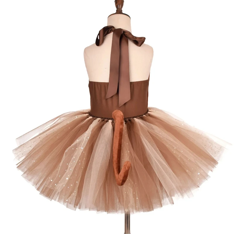 Brown Monkey Tutu Dress for Baby Girls Halloween Birthday Jungle Party Animal Cosplay Costume Kids Fancy Dress Up Clothes 1-12y1 view 5