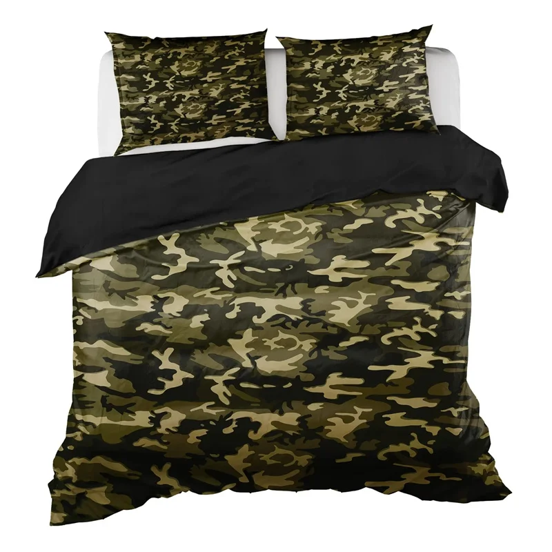 Army Green Camouflage Duvet Cover Monochrome Attire Pattern Concealing Hiding In The Woods Themed Print Decor 3 Piece Men Gifts