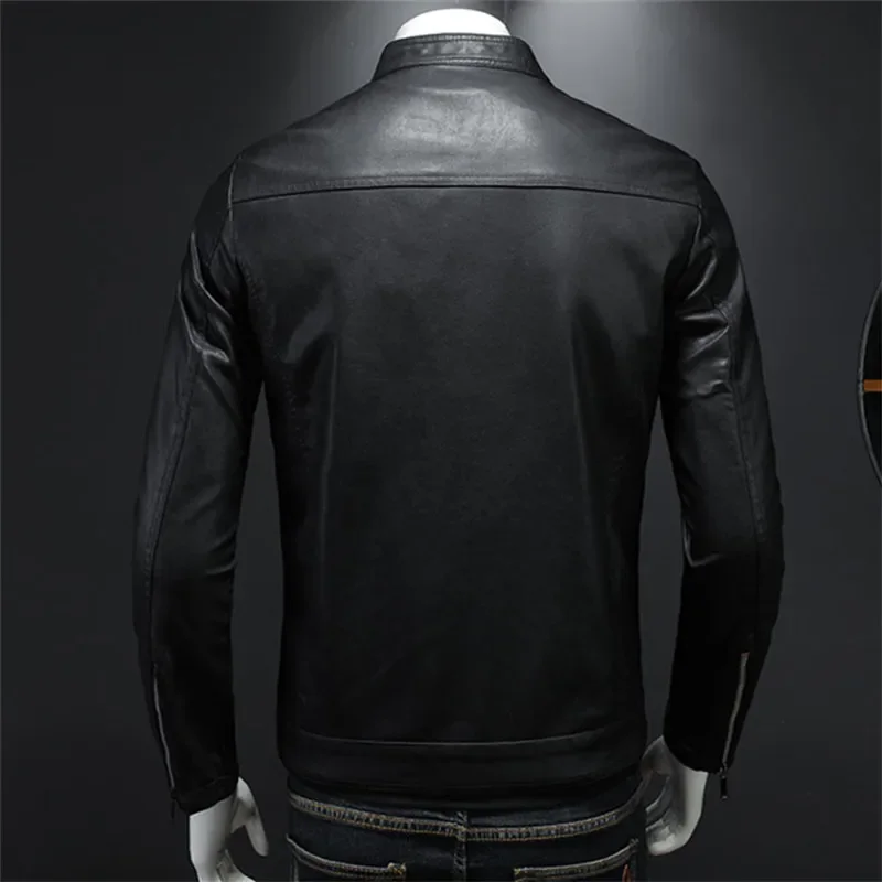 Men's Leather Clothing Fashion Slim Fit Zipper Leather Jacket Solid Casual Jacket Moto Biker Leather Coat Men Motorcycle ZL147