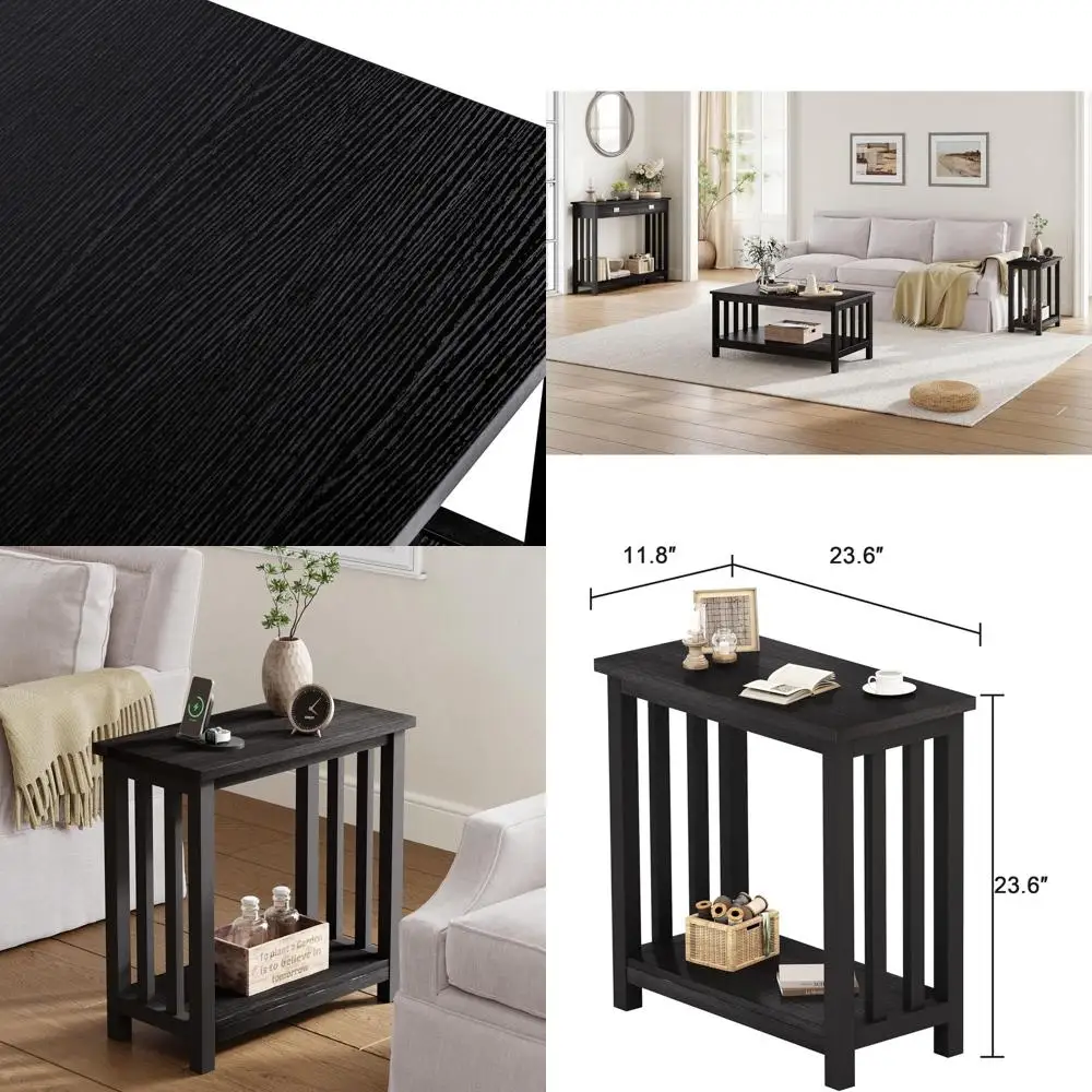 

Compact Storage Side Table for Living & Bedroom, Space-Saving Nightstand with Shelf