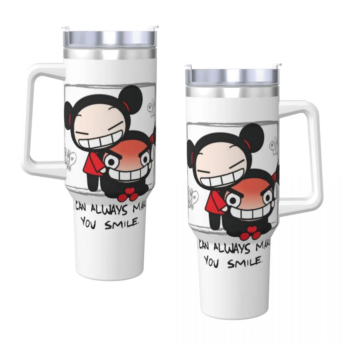 Pucca Funny Love Always Make You Smile Stainless Steel Tumbler Beach Thermal Mug With Straws and Lid Cold and Hot Water Bottle