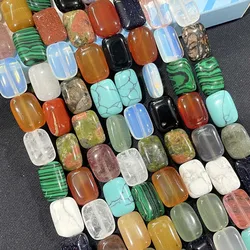Natural Square Agates Jades Quartz Turquoises Stone Spacer Beads For Jewelry Making DIY Bracelet Necklace Accessories 10X14 MM