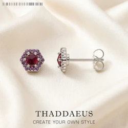 Boucles d'oreilles à clous rouges hexagonaux pour femmes, bijoux fins de style européen, cadeau décroissant à la main, en argent regardé 925