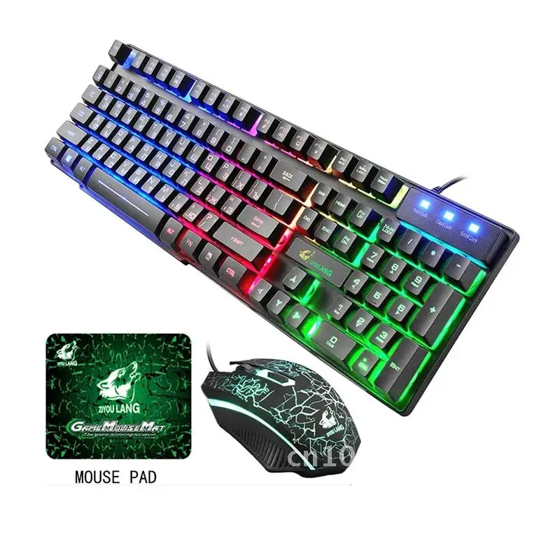 

Waterproof Russian Keyboard Wired USB Keyboard Mouse Set With Mouse Pad Gaming RU+EN Key board LED Backlight Computer Keyboards