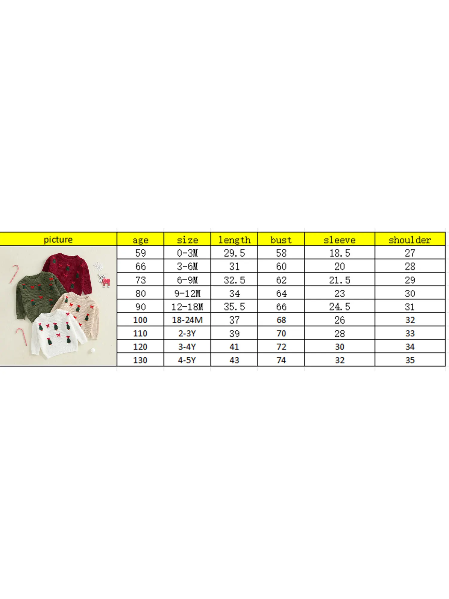 FOCUSNORM 0–5 Jahre Weihnachtspullover für kleine Kinder, Jungen und Mädchen, 4-farbige Schleife, Weihnachtsbaum-Stickerei, langärmelig, Rundhalsausschnitt, Strickpullover – Detail 2