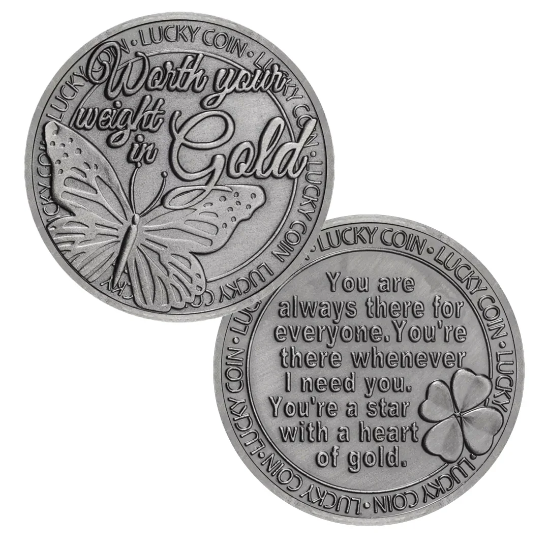 Vale la pena tu peso en moneda de recuerdo de oro, trébol de cuatro hojas chapado en cobre, monedas de la suerte, regalo creativo