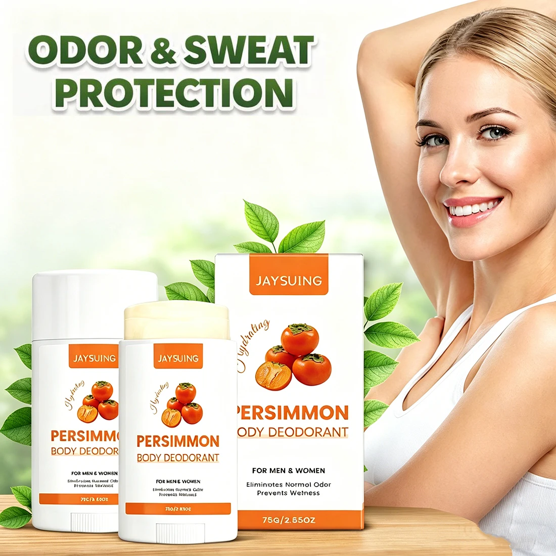 

75g Persimmon Deodorant Stick All-Natural Whole Body Deodorant for Women and Men Lasting Refresh Persimmon Extract for Body Odor