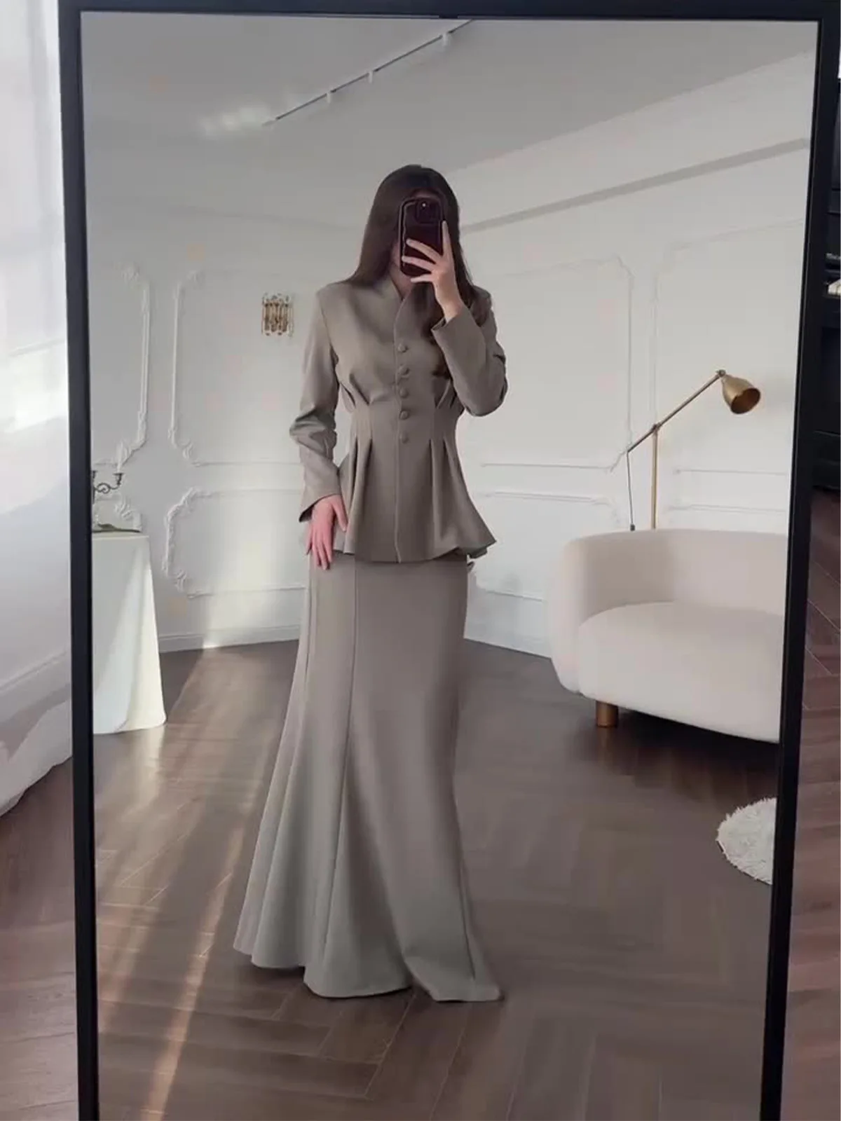 20525 vestidos femininos terno cor sólida manga longa elegante vestido de festa à noite conjunto cor sólida manga longa feminino topos