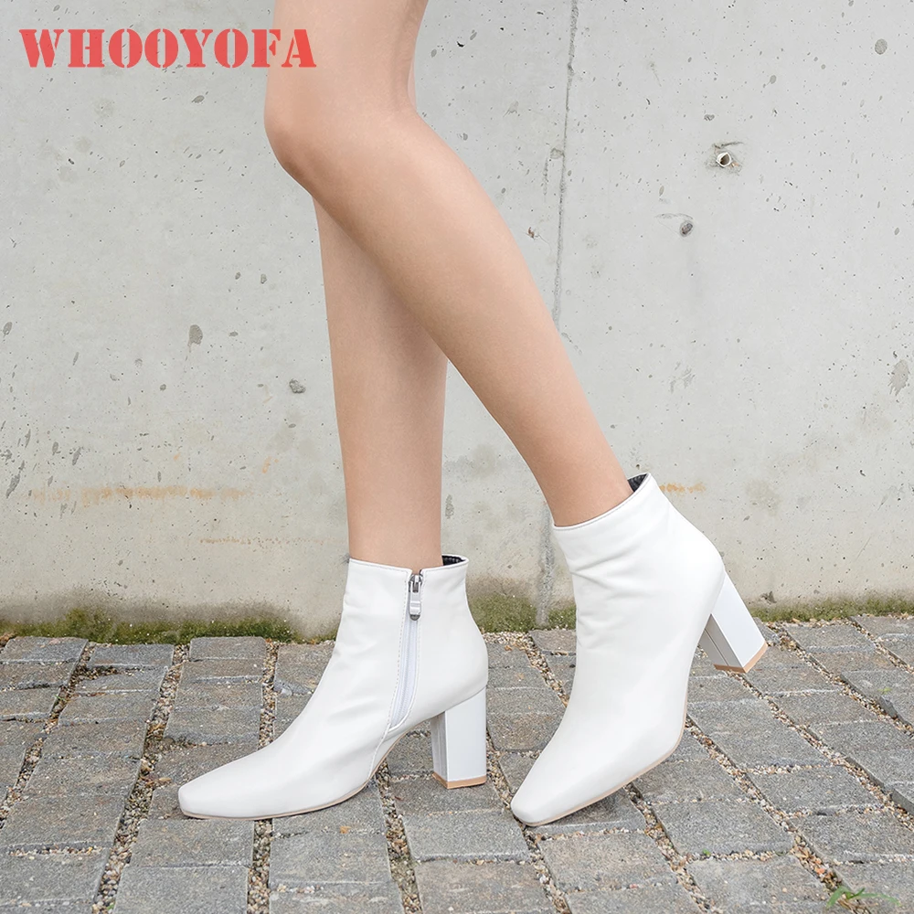 

Spring New Sweet Black White Women Ankle Booties Hot 7.5cm High Square Heels Lady Casual Shoes Plus Big Size 11 43 45 47