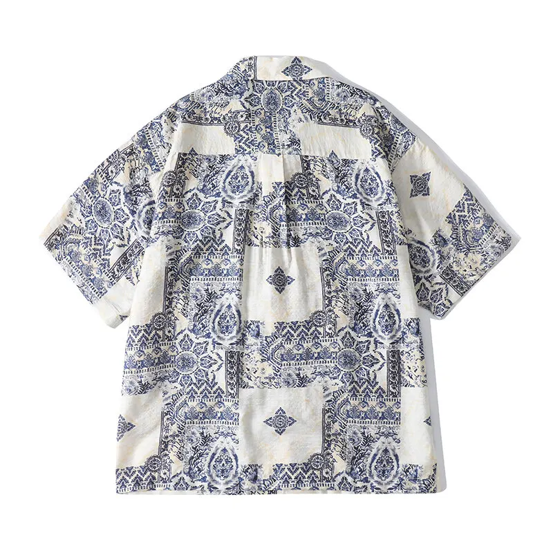 Men Summer Retro Cuban Collar Short Sleeve Streetwear Cleanfit Fashion Loose Casual Hawaiian Shirts Cityboy Oversize Blouse