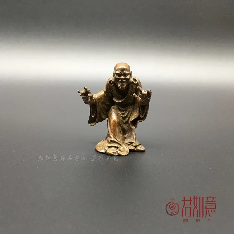 Eighteen Joyful Bronze Small Ornament Solid Brass Mini Arhat Desktop Decoration Buddha Statue