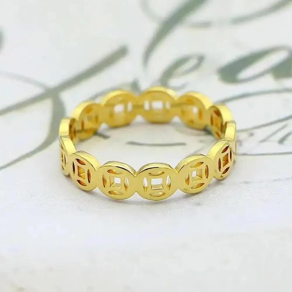 Hadiah Perhiasan Cincin Pasangan Pentakel Jari Keberuntungan Kekayaan Serbaguna Klasik Penangkap Uang Koin Tembaga Antik Baja Tahan Karat