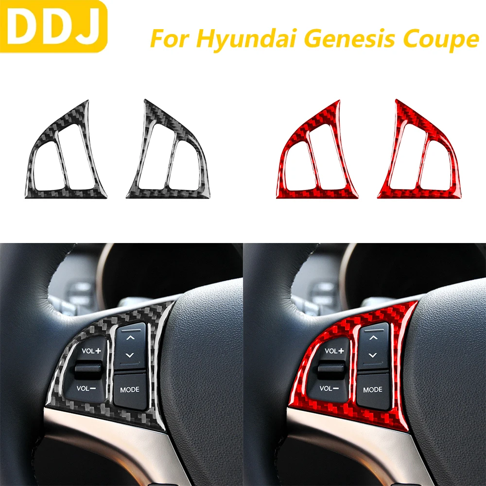 ヒュンダイジェネシスクーペ-2013-2016-カーボンファイバーステアリングホイールボタンパネル装飾カバーカーアクセサリー装飾ステッカー
