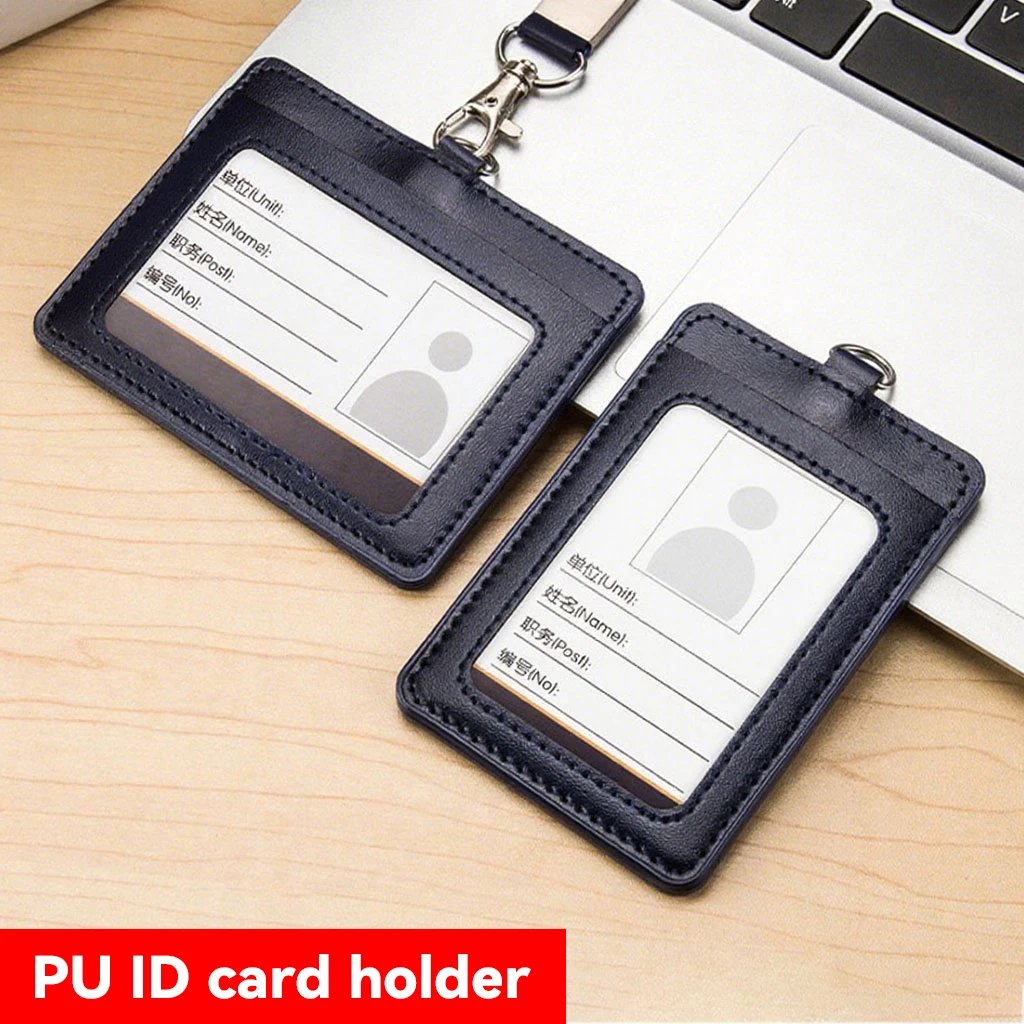 

1PCS PU Leather Vertical ID Badge Holder with Lanyard for Work Place Work Card Access Card Holder Employee Chest Card