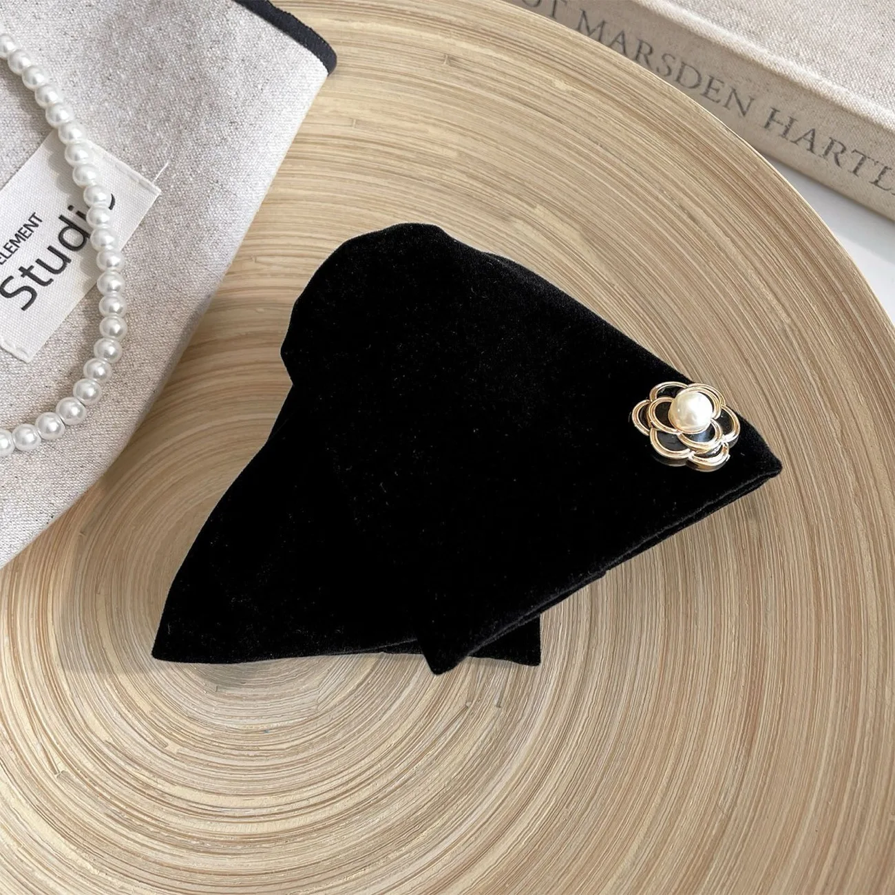 1 قطعة مشبك شعر مثلث كاميليا مخملي عتيق للنساء ، نمط راقي ، دبوس شعر خلفي للرأس ، إكسسوار شعر بمشبك قرش أوبدو #4